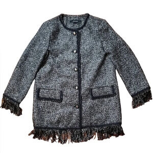 Zara Jackets & Coats Tweed Frill Detail with Metallic Threading